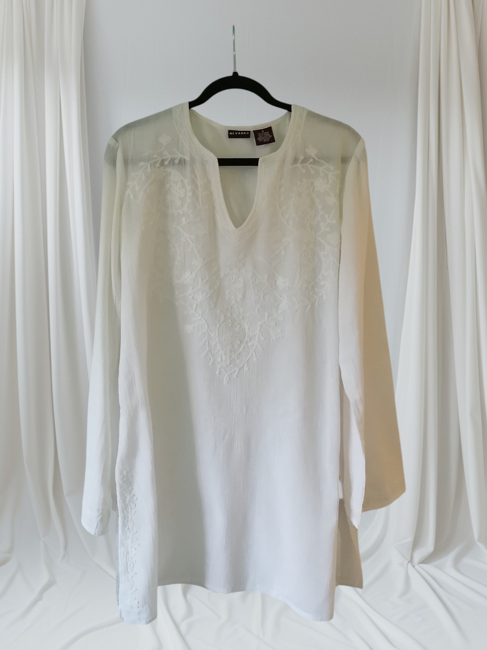 Embroidered V-Neck Tunic Blouse 100% Cotton